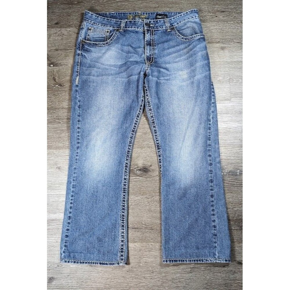 Rock 47 Wrangler Boot Cut Jeans Men’s 38x32 Distressed Medium Wash Denim